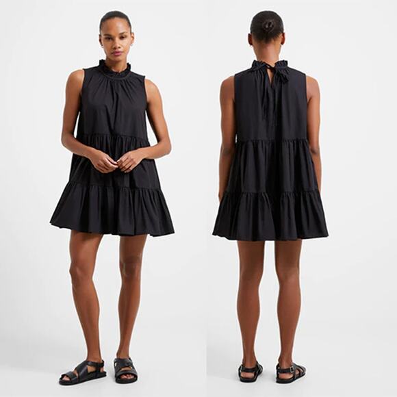 NEW Rhode Poplin Sleeveless Halter Neck Tiered Black Mini Dress